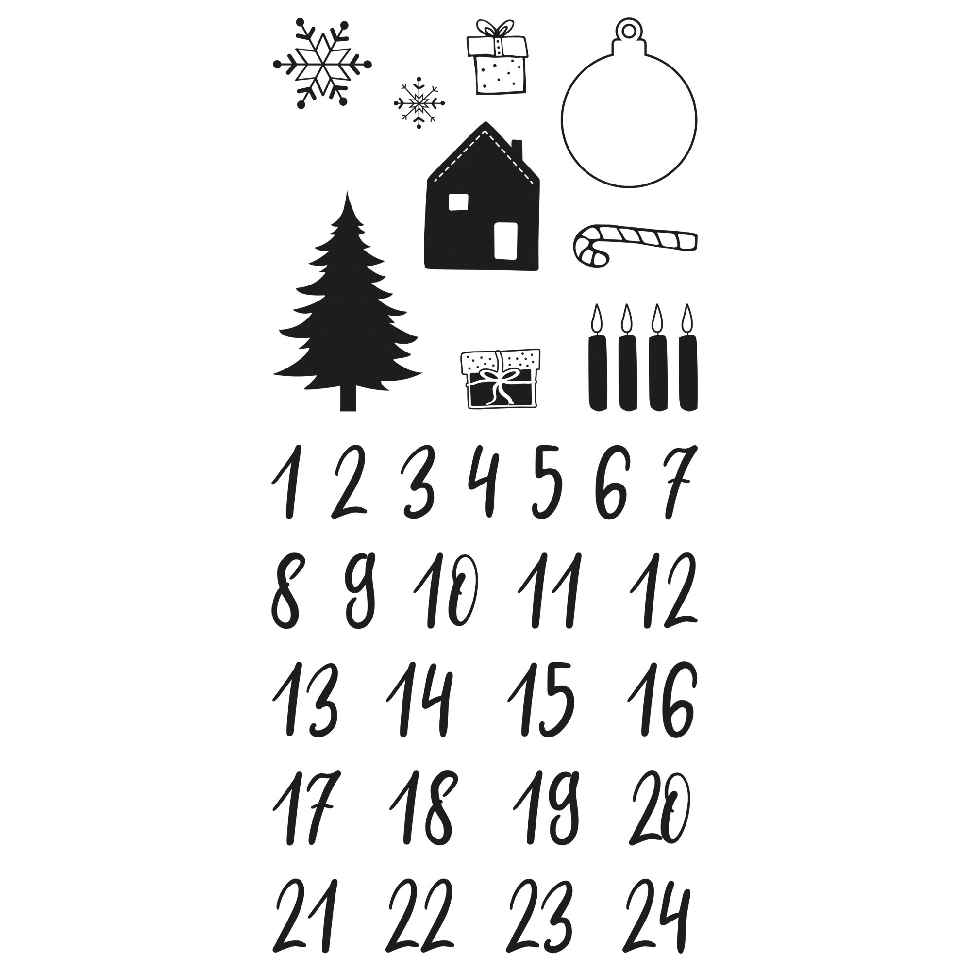 Rayher Clear Stamps Adventskalender Zahlen 1 – 24, Motiv Classic, Bogengröße 97 x 205 mm, 24 Zahlen und 9 Motive, klar, transparente Stempel, durchsichtig, Silikonstempel, 50223000 - Bild 3
