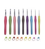 Crochet hook set w. rub.handle, 2-10mm ø