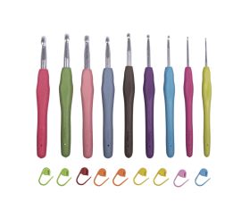 Crochet hook set w. rub.handle, 2-10mm ø
