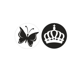 Labels Schmetterling+Krone, 30mm ø