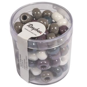 Glass large-hole bead,opaque,wh.-lila