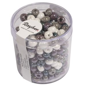 Glass large-hole bead,opaque,wh.-lila