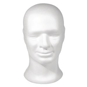 Styrofoam head, male, 30,5 cm