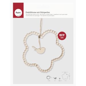 CK: Wire flower w. wooden beads, 14cm ø
