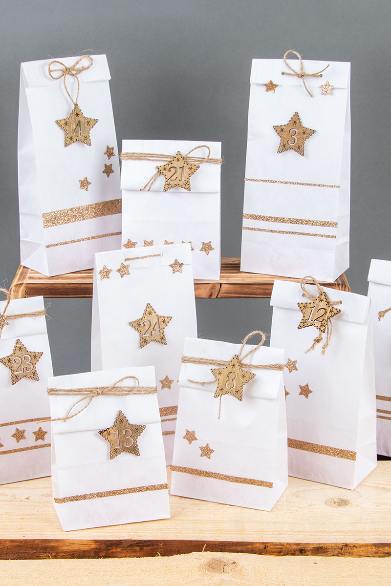 Adventskalender Beutel weiß gold