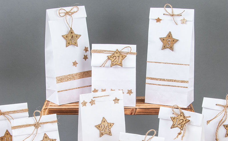 Adventskalender Beutel weiß gold
