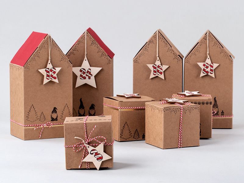 Adventskalender Faltschachteln-Häuser