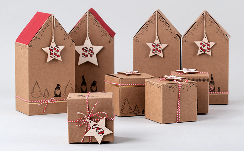 Adventskalender Faltschachteln-Häuser