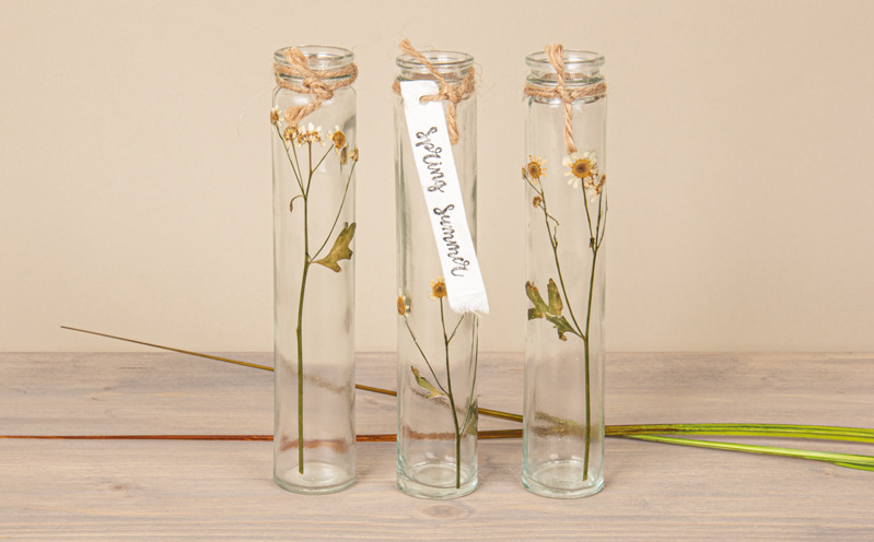 Vasen-Trio mit gepressten Blumen