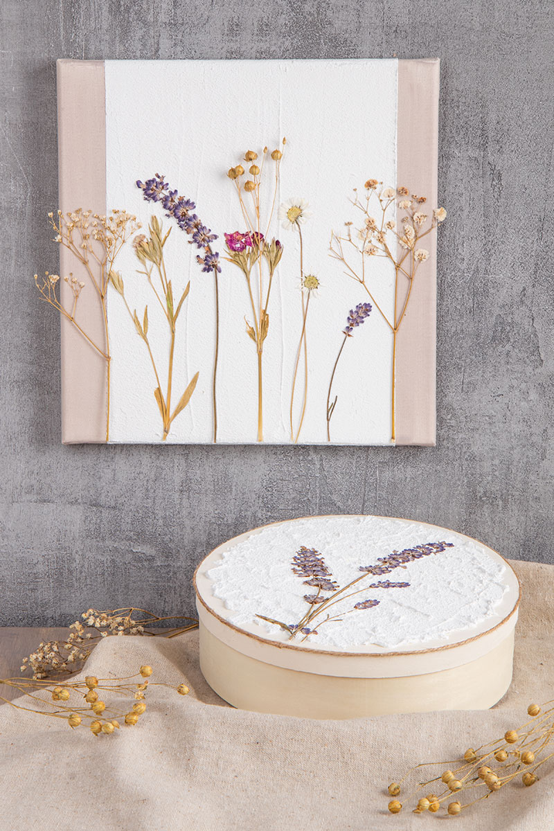 Pressed flowers on canvas
