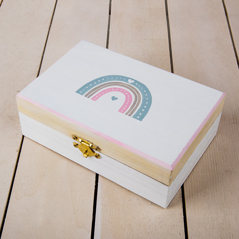 Wooden casket with rainbow
