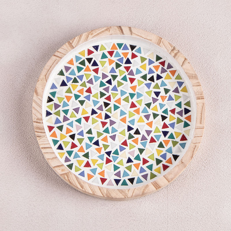 Wooden tray with triangle mosaic
