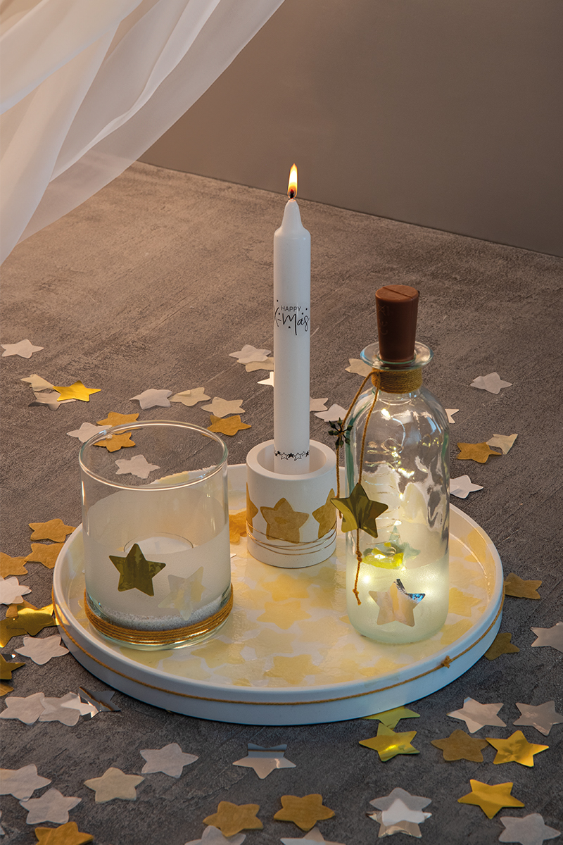 Tray with star-shaped confetti.