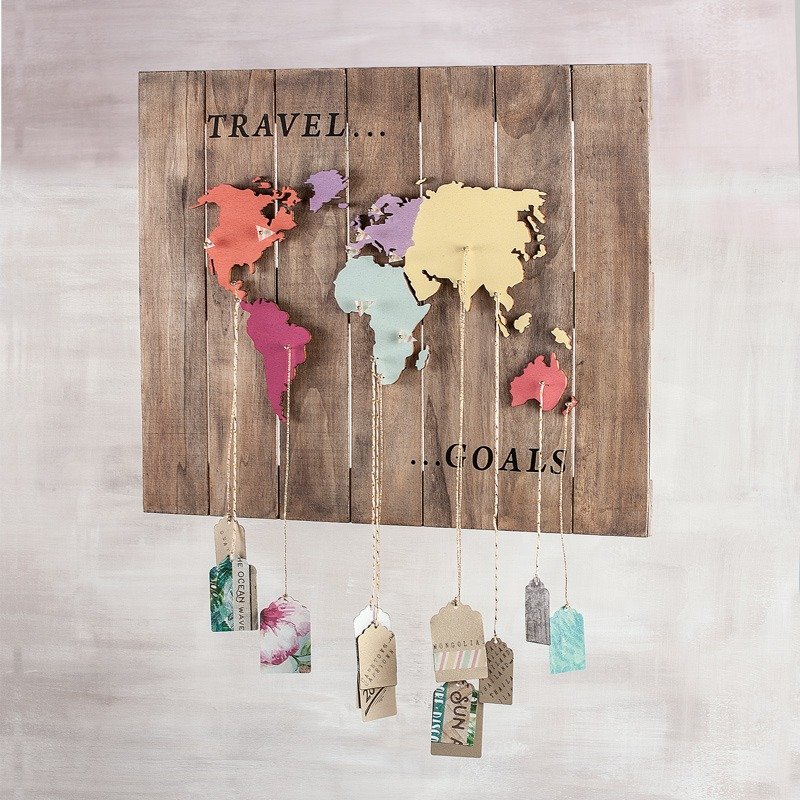 Colorful wooden world map