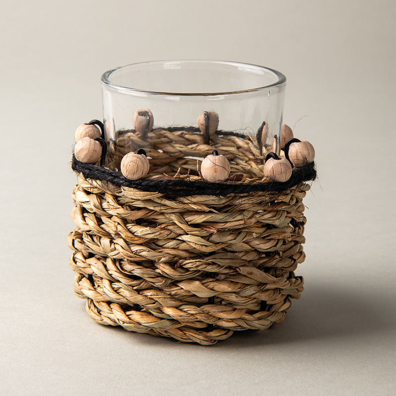 Windlicht-Glas mit Seegras-Seil